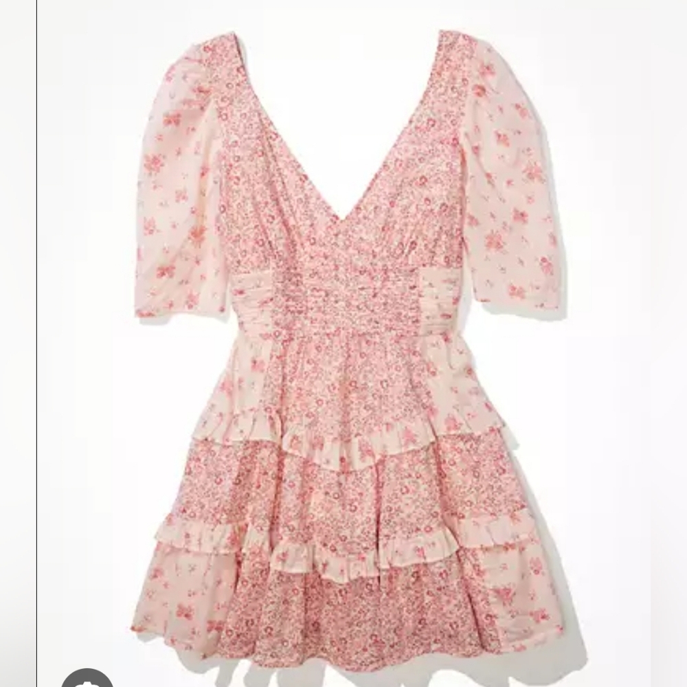 American EAGLE Y2K Baby Doll Ruffled  Floral Pink Dress Size Small - Picture 2 of 16